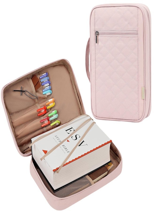 FINDCOZY Bible Cover Case for Women, Large Carrying Church Bag for Biblical Accessories with Shoulder Strap and Handle, Pink - Image 1