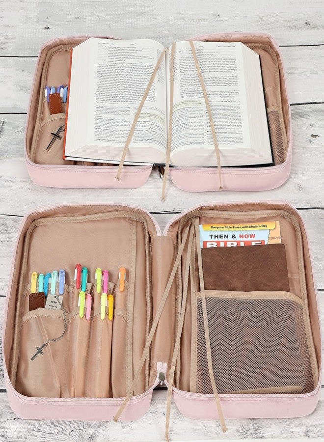 FINDCOZY Bible Cover Case for Women, Large Carrying Church Bag for Biblical Accessories with Shoulder Strap and Handle, Pink - Image 3