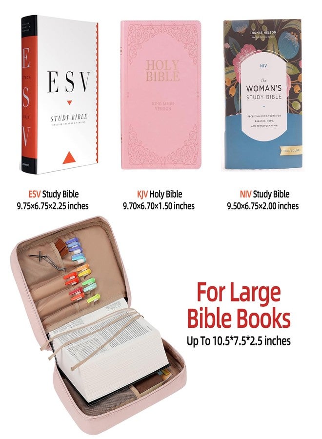 FINDCOZY Bible Cover Case for Women, Large Carrying Church Bag for Biblical Accessories with Shoulder Strap and Handle, Pink - Image 2