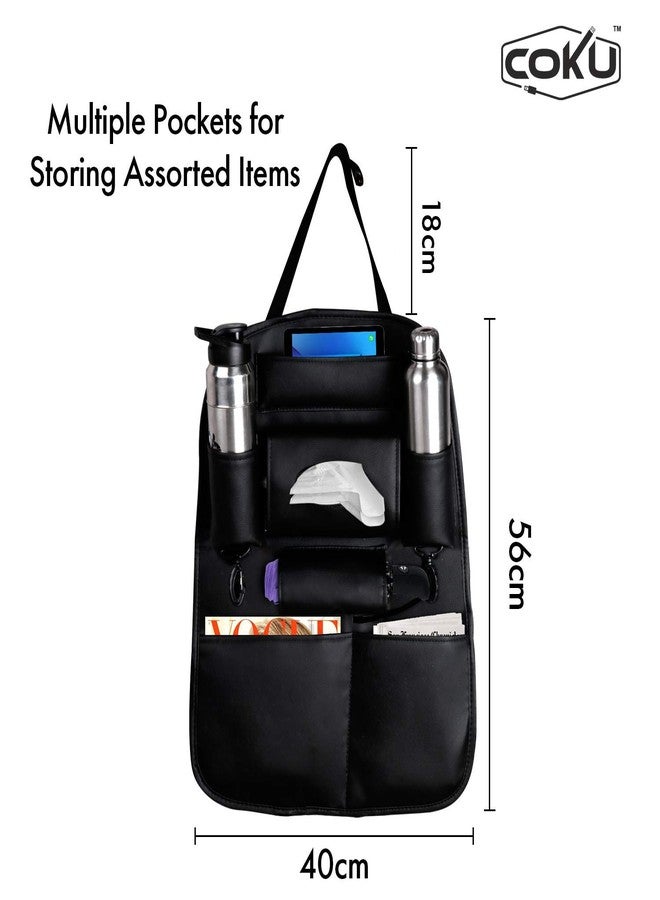 coku Universal Back Seat Car Organizer Multi Pocket Storage with Document, Water, Bottle Tablet and Tissue Holder (Black) - Image 2
