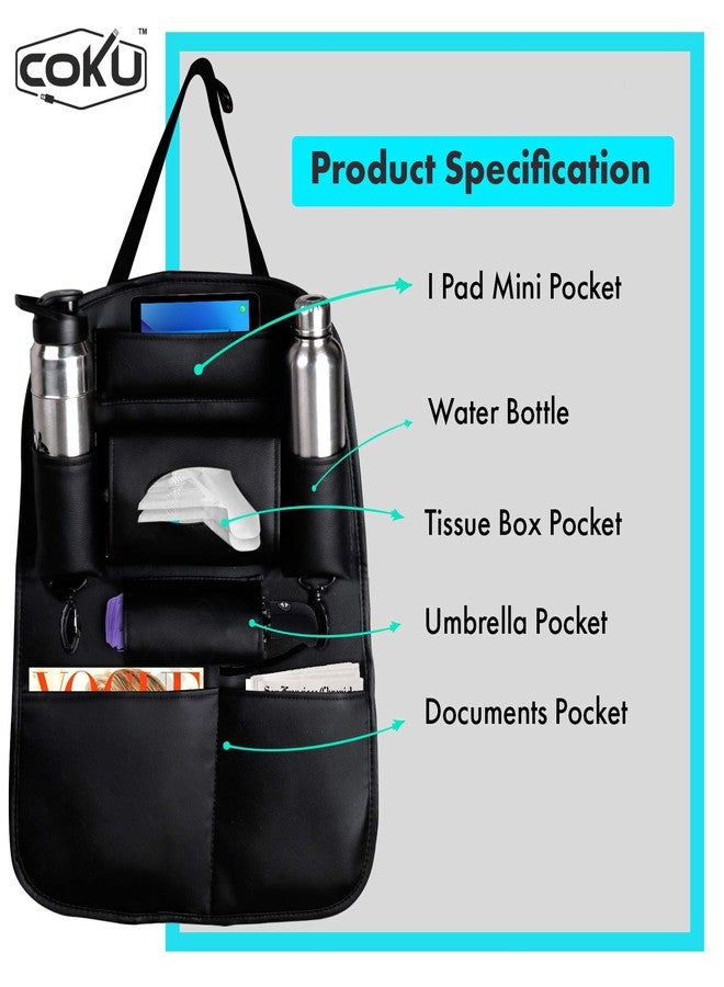 coku Universal Back Seat Car Organizer Multi Pocket Storage with Document, Water, Bottle Tablet and Tissue Holder (Black) - Image 3