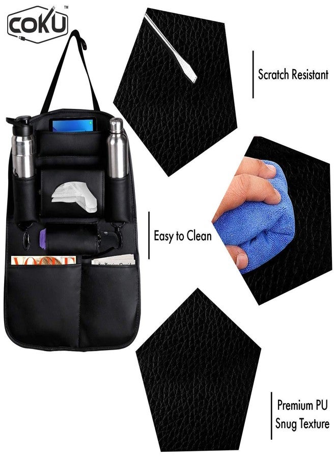 coku Universal Back Seat Car Organizer Multi Pocket Storage with Document, Water, Bottle Tablet and Tissue Holder (Black) - Image 4