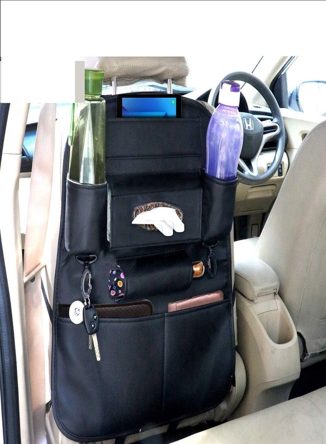 coku Universal Back Seat Car Organizer Multi Pocket Storage with Document, Water, Bottle Tablet and Tissue Holder (Black) - Image 1