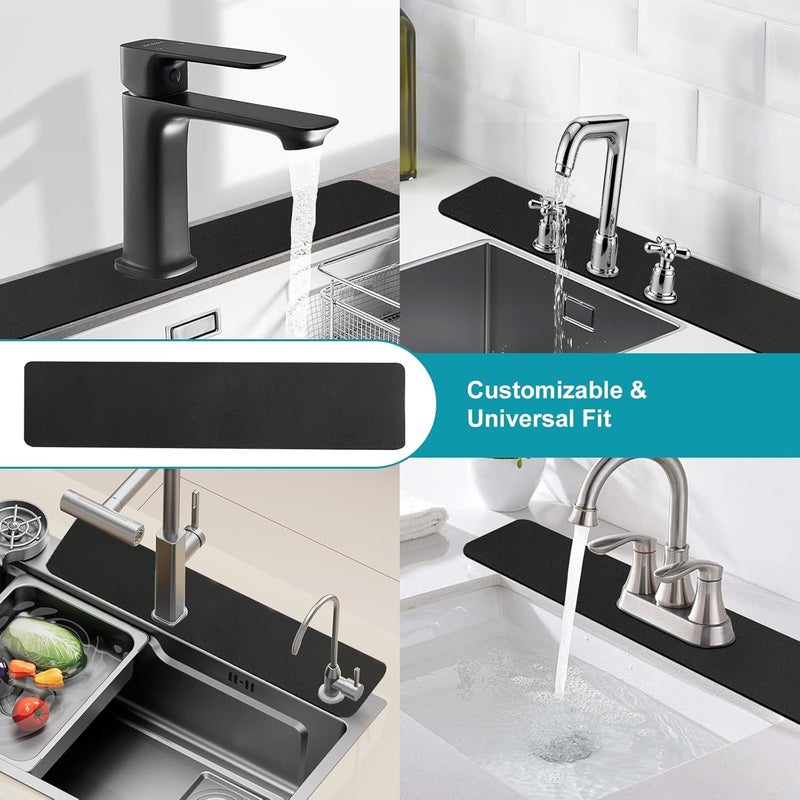 EazziSwitch Customizable Faucet Mat for Kitchen Sink: 29"L x 5.5"W Quick Drying Kitchen Sink Mat & Bathroom Counter Protector - Cut to Fit with 2 or 3 Hole Faucet Design - Extra Long Absorbent Splash Guard - Image 3