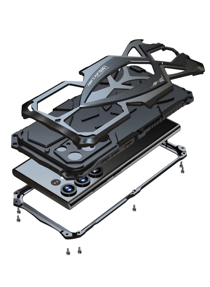 XiuWoo For Samsung S23 Ultra Phone Case, Metal Hard Armor Cover with Camera Protection Heavy Duty metalicas Military Grade, Suitable for Galaxy 5G 2023 Case (Black) - Image 1