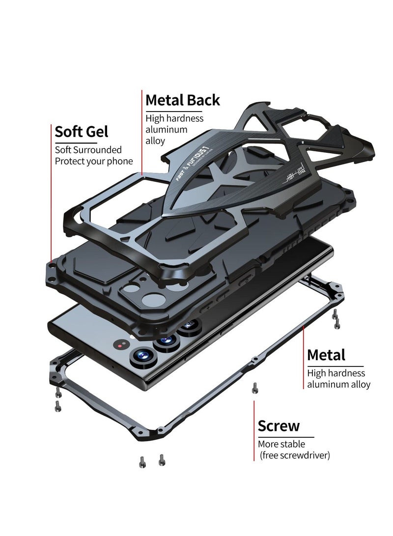 XiuWoo For Samsung S23 Ultra Phone Case, Metal Hard Armor Cover with Camera Protection Heavy Duty metalicas Military Grade, Suitable for Galaxy 5G 2023 Case (Black) - Image 2