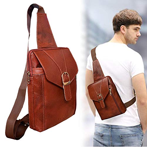 ABYS Genuine Leather Brown Unisex Messenger Bag||Shoulder Bag||Passport Pouch||Neck Pouch||Collage Bag with Adjustable Strap - Image 3