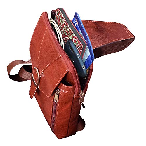 ABYS Genuine Leather Brown Unisex Messenger Bag||Shoulder Bag||Passport Pouch||Neck Pouch||Collage Bag with Adjustable Strap - Image 4