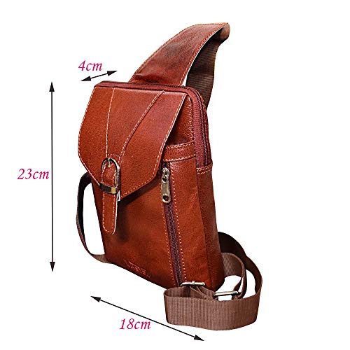 ABYS Genuine Leather Brown Unisex Messenger Bag||Shoulder Bag||Passport Pouch||Neck Pouch||Collage Bag with Adjustable Strap - Image 5
