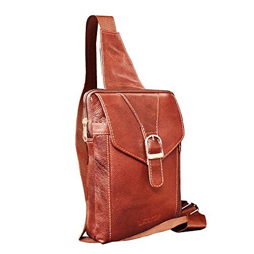 ABYS Genuine Leather Brown Unisex Messenger Bag||Shoulder Bag||Passport Pouch||Neck Pouch||Collage Bag with Adjustable Strap - Image 1