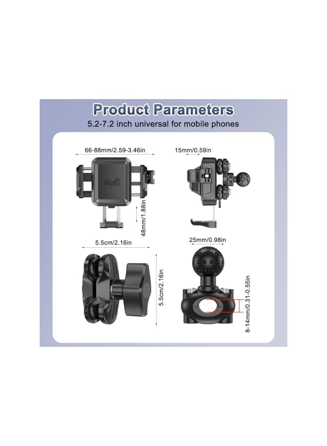 Green Tiger STHIRAMotorcycle Handlebar Phone Holder, Adjustable 4.7-7.6'' Screen Mount, Single-Hand Operation, Secure Bike and Scooter Smartphone Mount - Image 2