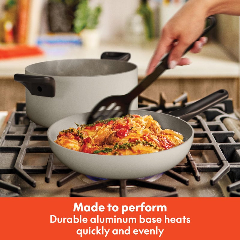 bella 12 Piece Cookware Set with EverGoodâ„¢ Ceramic Nonstick Coatingâ€‹, Dishwasher & Oven Safe, All Stovetops Compatible, Tempered Glass Lids and Cool Touch Handles, Oatmilk - Image 4