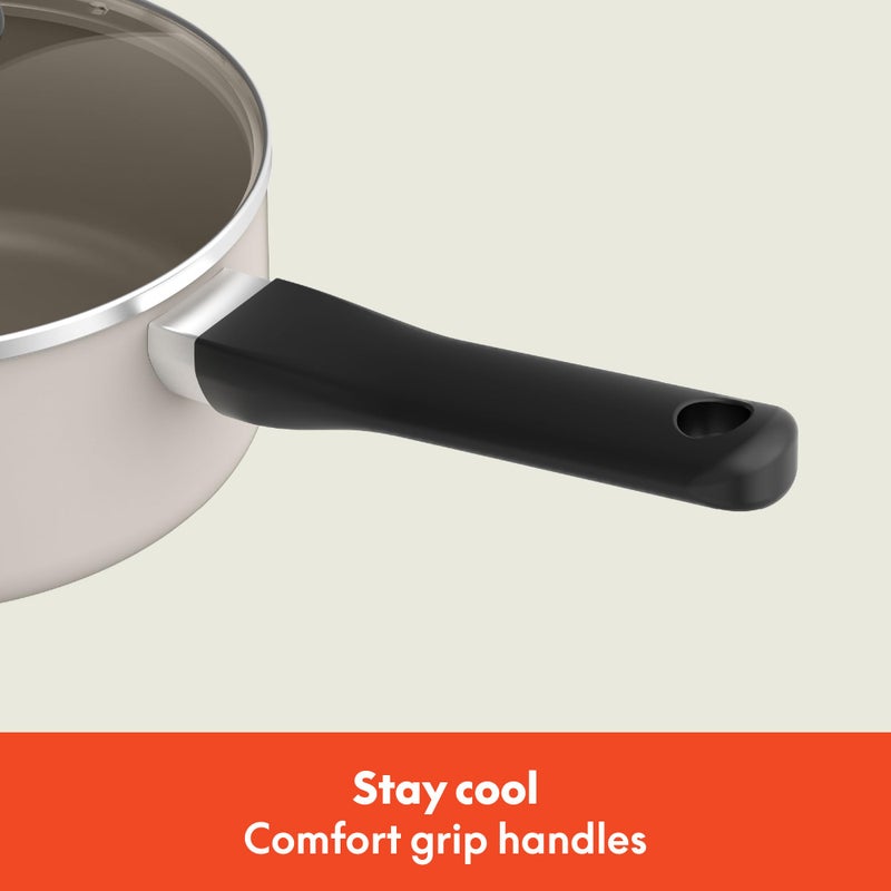 bella 12 Piece Cookware Set with EverGoodâ„¢ Ceramic Nonstick Coatingâ€‹, Dishwasher & Oven Safe, All Stovetops Compatible, Tempered Glass Lids and Cool Touch Handles, Oatmilk - Image 5