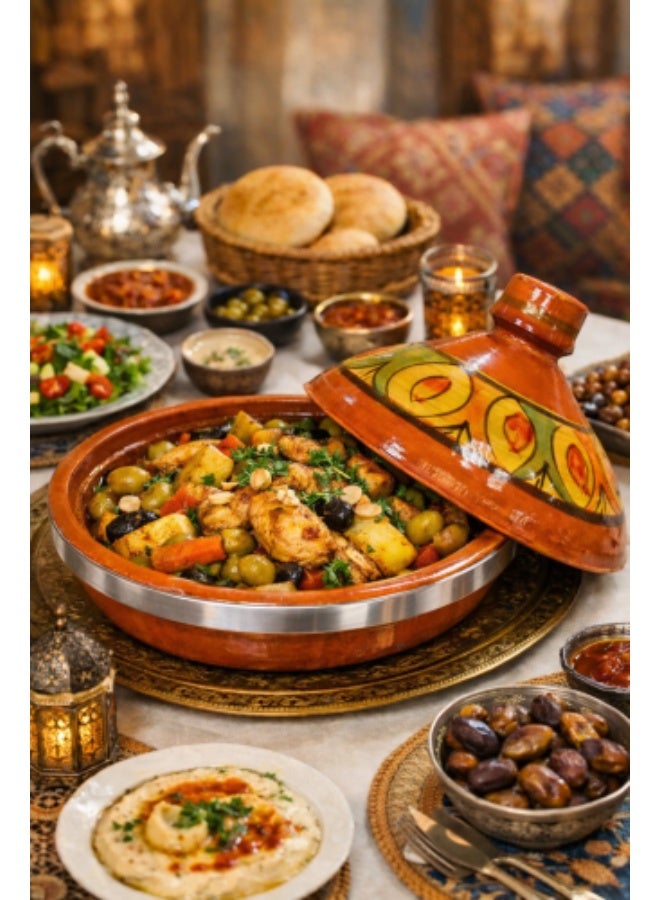 Large Moroccan clay tagine with lid | For oven, cooking, and serving