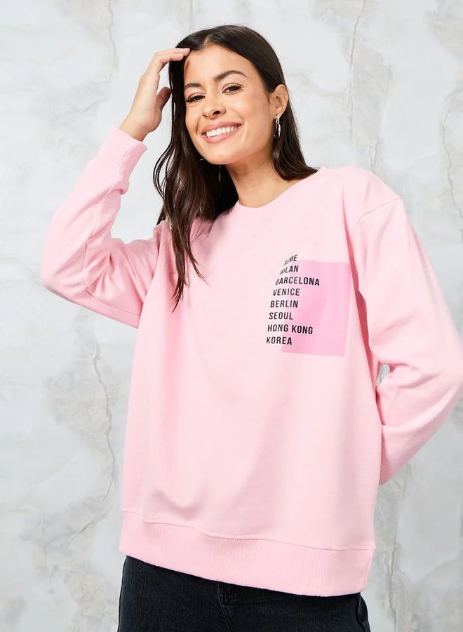 Styli Regular Fit Slogan Print Regular Length Sweatshirt