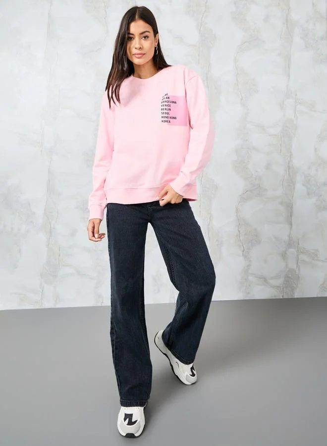 Styli Regular Fit Slogan Print Regular Length Sweatshirt