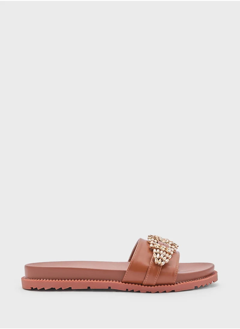 ELLA Embellished Trim  Flat Sandal