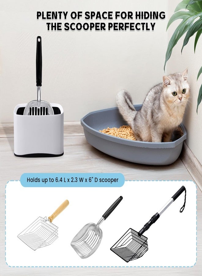 PETOCAT Cat Litter Scoop Holder Universal Scooper Storage Caddy for Most Kitty Poop Shovel, Durable Removable Pet Pooper Stand for Plastic / Metal Waste Scoops, Double-Layer Mini Desktop Trash Can - L White - Image 2