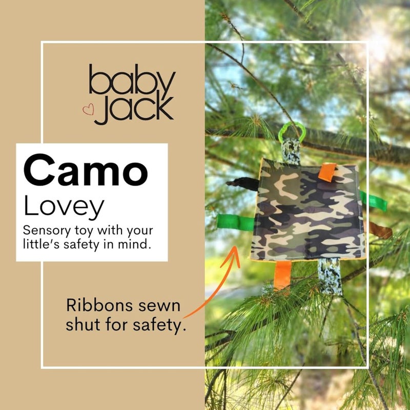 The Learning Lovey Baby Jack  Co 8x8 Hunting Camo Lovey Tag Toys  Baby Crinkle Toys  Crinkle Toys for Baby  Soft  Safe  Learn Shapes  Colors  Ideal Baby Toy  BPA Free wStroller Clip - Image 4