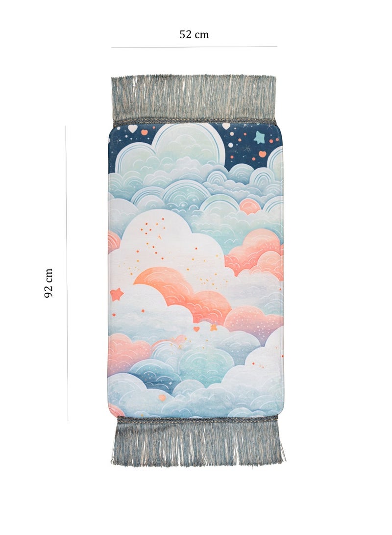 هلالفل سجادة صلاة للأطفال من هلال فول بتصميم غيوم لا متناهية، مصنوعة من الفوم، باللونين الأزرق والرمادي، مزينة بشرابات | مقاومة للماء، قابلة للطي، مناسبة للحج والعمرة والسفر | سجادة صلاة للأطفال، مبطنة، مانعة للانزلاق، مناسبة للجنسين، من 5 إلى 12 سنة - Image 2