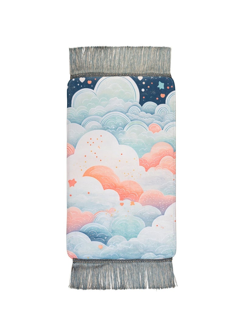 هلالفل سجادة صلاة للأطفال من هلال فول بتصميم غيوم لا متناهية، مصنوعة من الفوم، باللونين الأزرق والرمادي، مزينة بشرابات | مقاومة للماء، قابلة للطي، مناسبة للحج والعمرة والسفر | سجادة صلاة للأطفال، مبطنة، مانعة للانزلاق، مناسبة للجنسين، من 5 إلى 12 سنة - Image 1