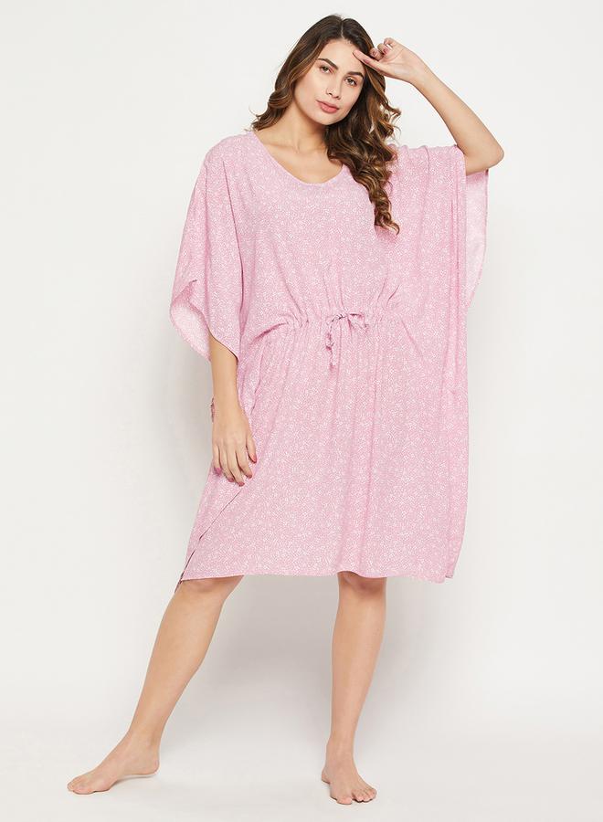 Clovia Clovia Women Pink 3/4 Sleeve Floral Print Kaftan Nightdress  - Image 3