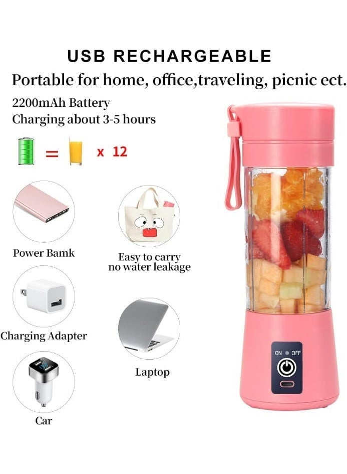 DoubleCare Portable Blender for Smoothies and Shakes, Personal Size Juicer Cup with 6 3D Blades, USB Rechargeable 380ml Mixer for Travel, Gym, Baby Food, and Office – Food Grade Material - Image 3