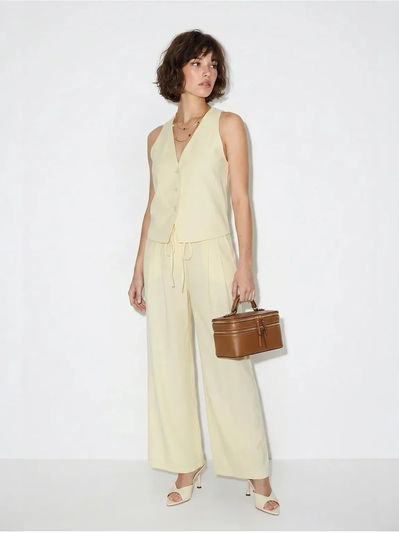 بيانكو لوتشي LUCCI Cotton Vest And Wide-Leg Trousers Set