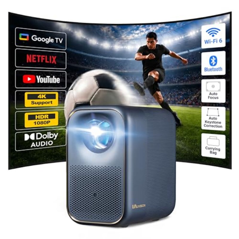 جهاز عرض AllPlay الذكي مع Google TV Native 1080p Full HD التركيز التلقائي وKeystone Dolby Audio WiFi وBluetooth طقم المسرح المنزلي المحمول - Image 1