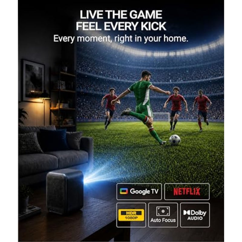 جهاز عرض AllPlay الذكي مع Google TV Native 1080p Full HD التركيز التلقائي وKeystone Dolby Audio WiFi وBluetooth طقم المسرح المنزلي المحمول - Image 2