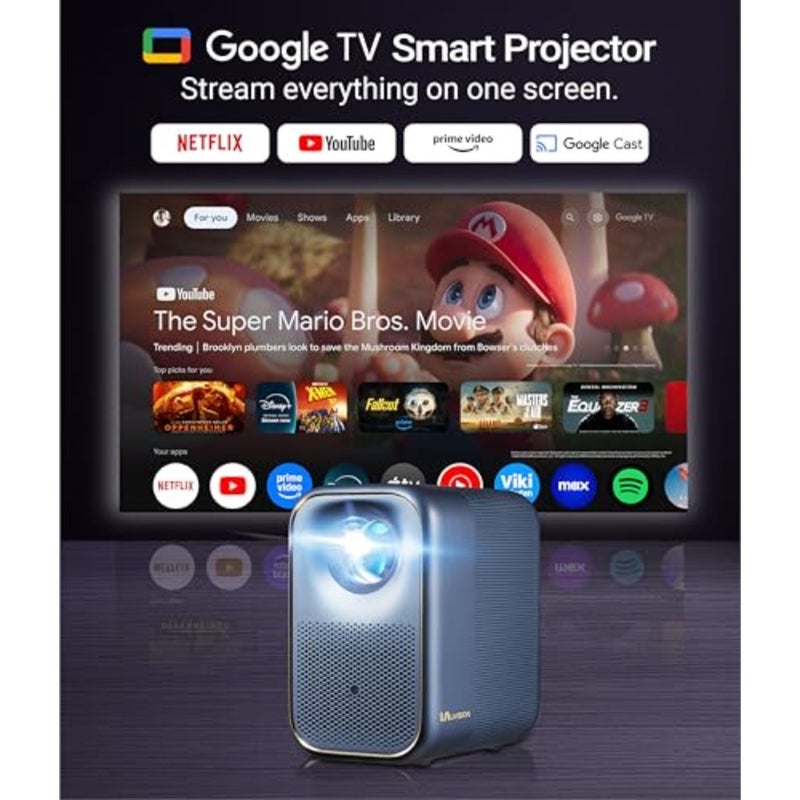 جهاز عرض AllPlay الذكي مع Google TV Native 1080p Full HD التركيز التلقائي وKeystone Dolby Audio WiFi وBluetooth طقم المسرح المنزلي المحمول - Image 3