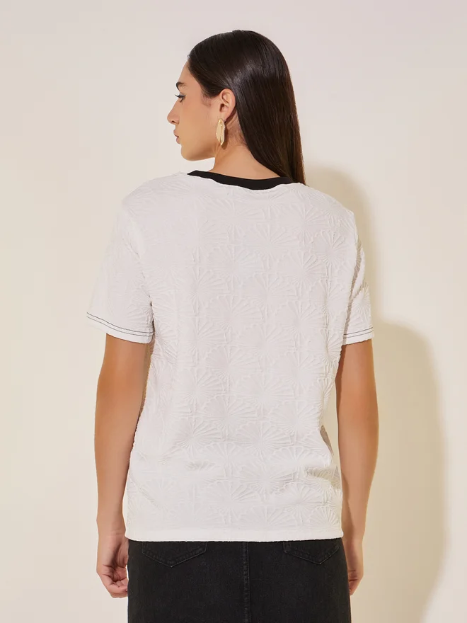 Take Two Take Two Solid Jacquard Contrast Color T-Shirt