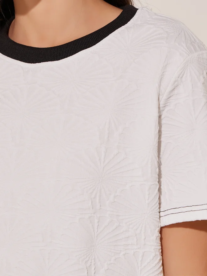Take Two Take Two Solid Jacquard Contrast Color T-Shirt
