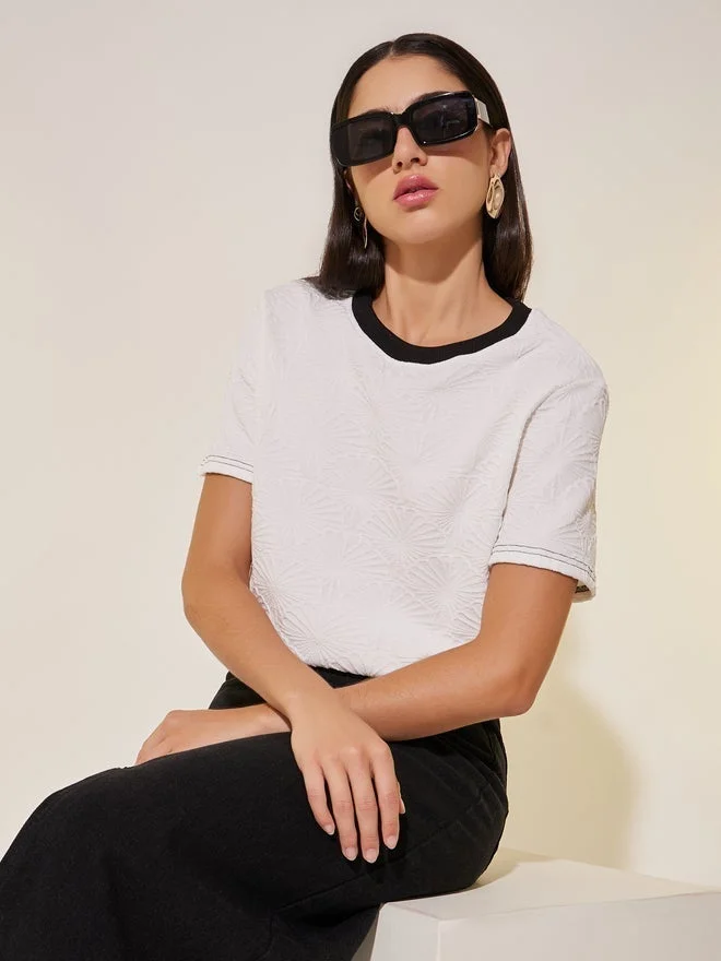 Take Two Take Two Solid Jacquard Contrast Color T-Shirt