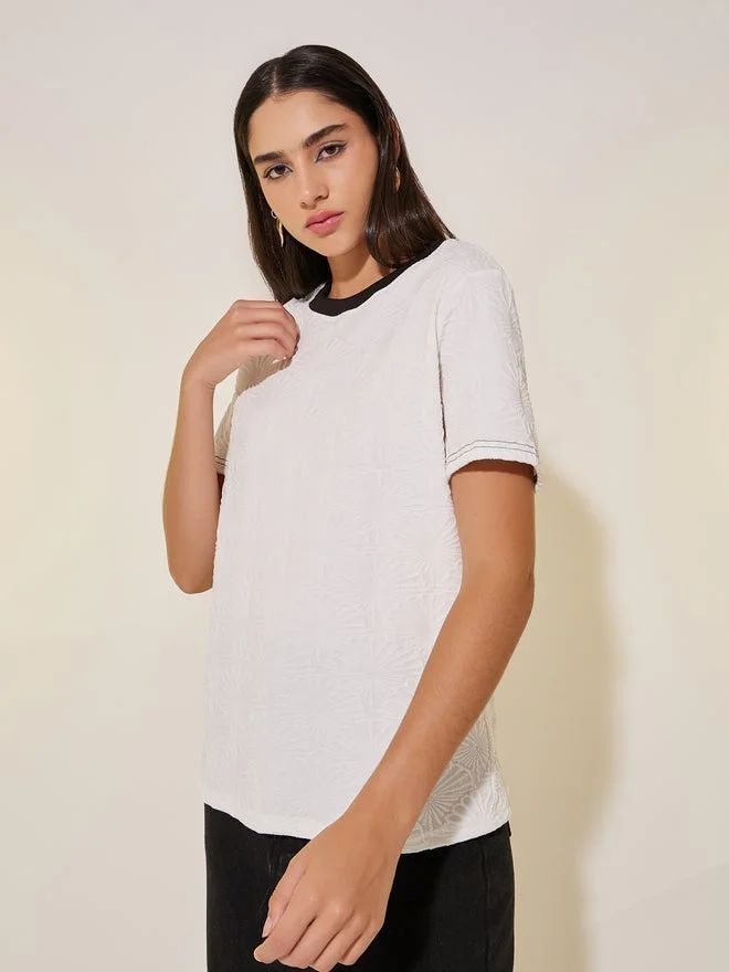 Take Two Take Two Solid Jacquard Contrast Color T-Shirt