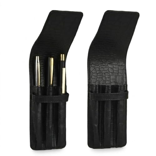essart Faux Leather 3-Slot Pen Case with Secure Loop - Stylish & Durable, Perfect for Fountain Pens in Croco-Black Color - Image 1