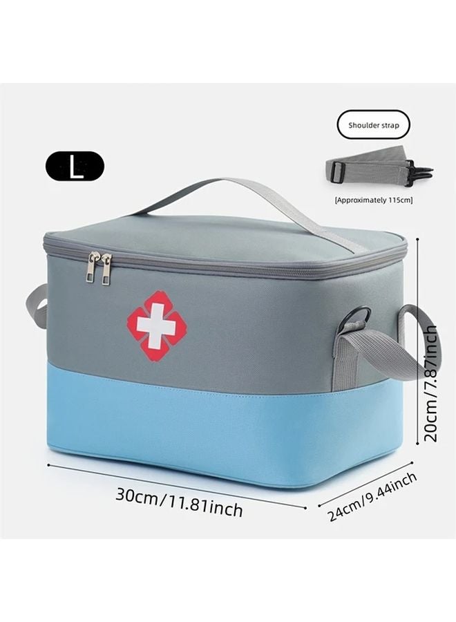 Large Capacity Gray Blue Medical Bag First Aid Kit Organizer Travel Home Office - Image 1