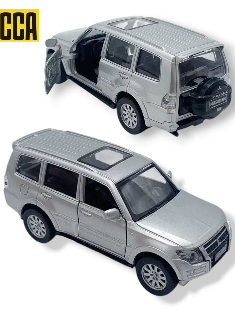 سي سي أيه سياره لعبة نموذج نوع ميتسوبيشي باجرو مقاس 1:43 لون رمادي فضي و ابواب قابله للفتح محاكاة الحقيقة سيارة جميلة المظهر مفيده للعب او زينة الغرفة او المكتب او وضعها ديكور على رفوف المجلس او يستخدمها محترفين التصوير للأعلانات او الخلفيات او اضافتها داخل تحفة مجسم عمل فني او تهديه لمن تحب للاباء او الابناء او هديه لشخص يقود نفس السياره - Image 1