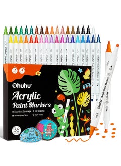 Ohuhu Ohuhu Acrylic Paint Markers 36 Colors: Dual Tips (Fine & Dot) Paint Pens High Opacity Acrylic Markers Waterproof Lightfast for Rock Painting Easter Eggs Wood Glass Ceramic Canvas  - Image 1