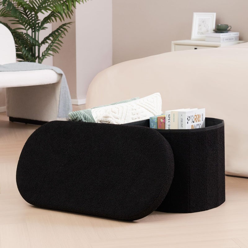 B FSOBEIIALEO Ottoman with Storage for Living Room, Sherpa Folding Storage Ottoman Foot Rest, 30 Inches Collapsible Bedroom Bench Black - Image 2
