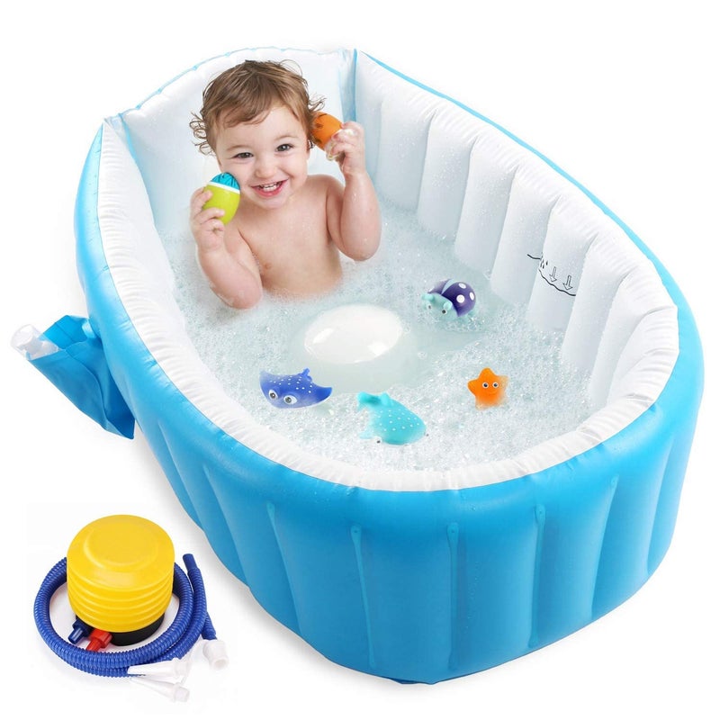 PRYFIL Baby Inflatable Bathtub, Portable Infant Toddler Bathing Tub Non Slip Travel Bathtub Mini Air Swimming Pool Kids Thick Foldable Shower Basin with Air Pump, for Baby Kids 0 to 3 Years - Image 1