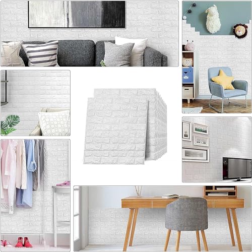 Rylan Self-Adhesive Waterproof PE Foam 3D Wall Panels Wallpaper Sticker for Bathroom, Living Room, and Home Decoration (70 x 77cm, Appx. 5.8Sq Feet)-1 Piece-White - Image 3