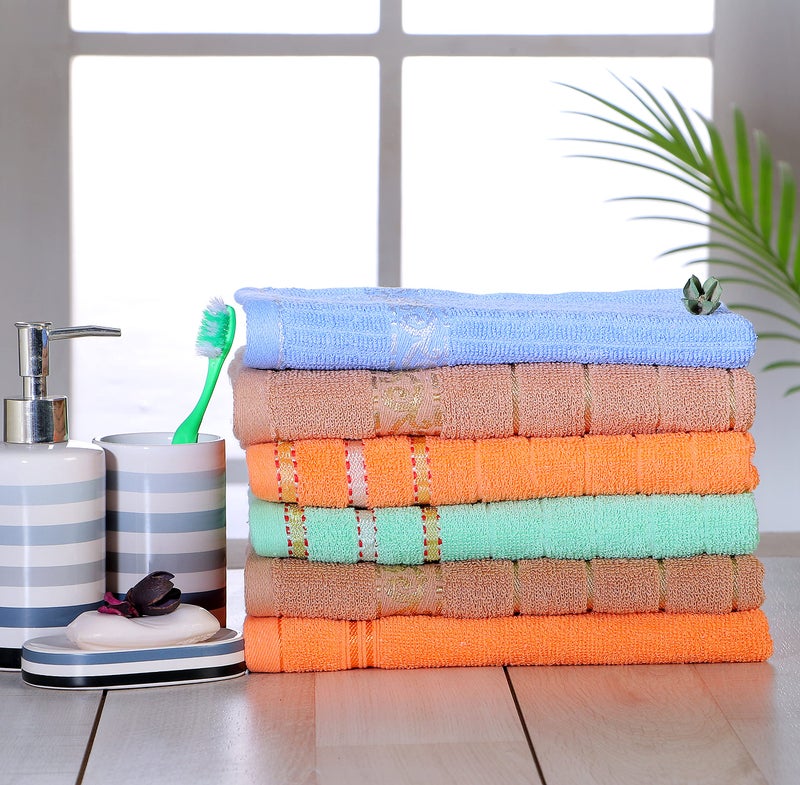 Outlay Home 100% Cotton Skin Friendly 6 Pieces Hand Towel Set - 14 x 21 Inches (Multicolor) - 6 Pcs - Image 1