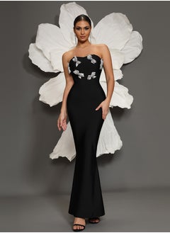 Meilun Women's Black Strapless Bow Maxi Evening Dress  - Image 1