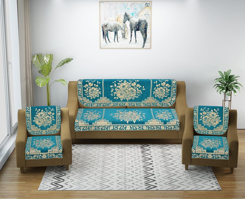 Dazzling DECOR Velvet Sofa Cover 3 Seater and 2 Seater - Premium Sofa Cover 5 Seater Full Cover Set for Couch- Heavy Fabric Sofa Seat Cover Slip Protector, 2702_Aqua - Image 1