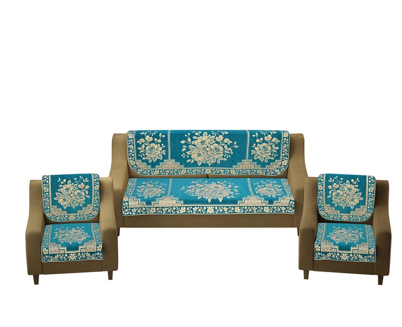 Dazzling DECOR Velvet Sofa Cover 3 Seater and 2 Seater - Premium Sofa Cover 5 Seater Full Cover Set for Couch- Heavy Fabric Sofa Seat Cover Slip Protector, 2702_Aqua - Image 2
