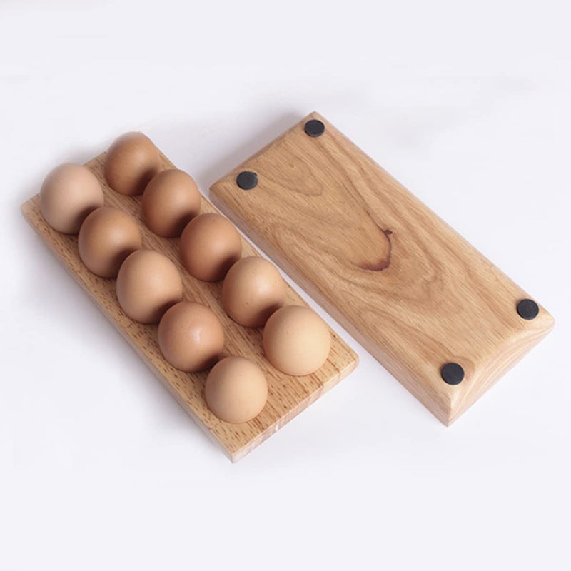 Rubberwood Egg Holder Storage Rack For Refrigerator With Slots And Organization - Image 3