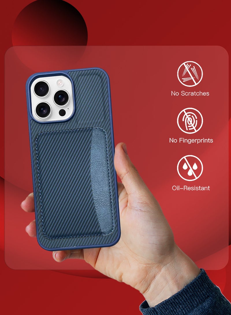 CATANES iPhone 16 Pro Max Case Leather 2Packs Antifingerprint Cover with Detachable Wallet Card Slot Shell Insert Card Holder Anti Fall Protection Carbon Fiber Design with 3D Screen Protector - Dark Blue  - Image 5