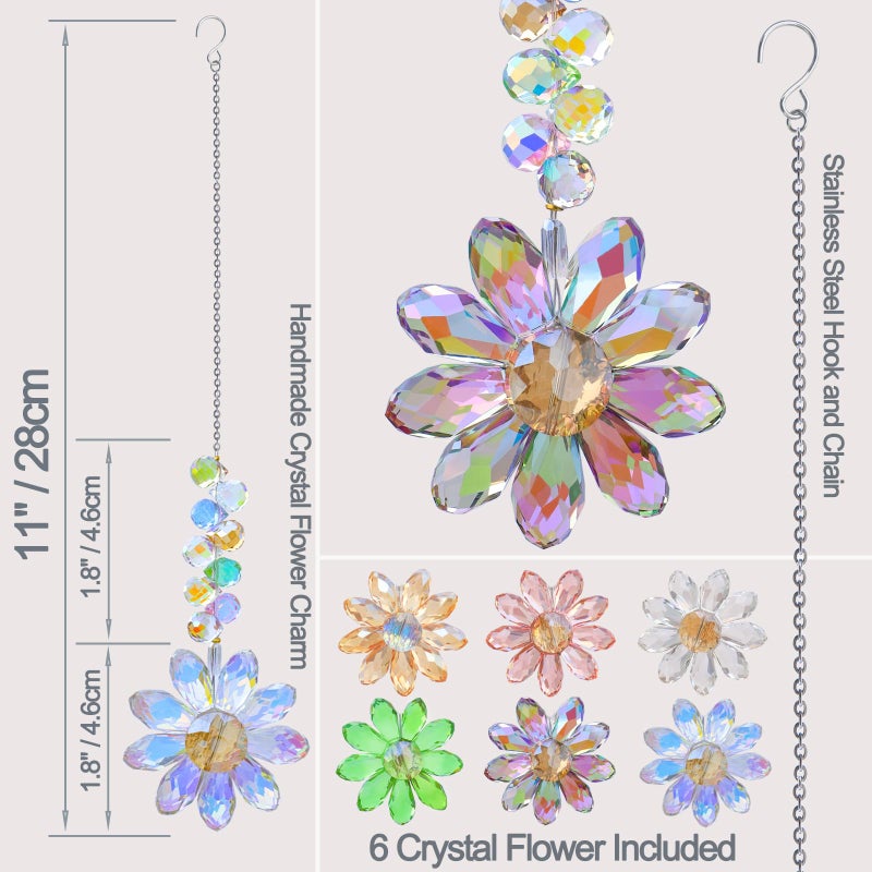 LUMITI 6pcs Crystal Sunflower Suncatchers Hanging Ornaments, Rainbow Maker Sun Catchers Indoor Window Outdoor Patio Garden Decor Gifts (Multicolor) - Image 3