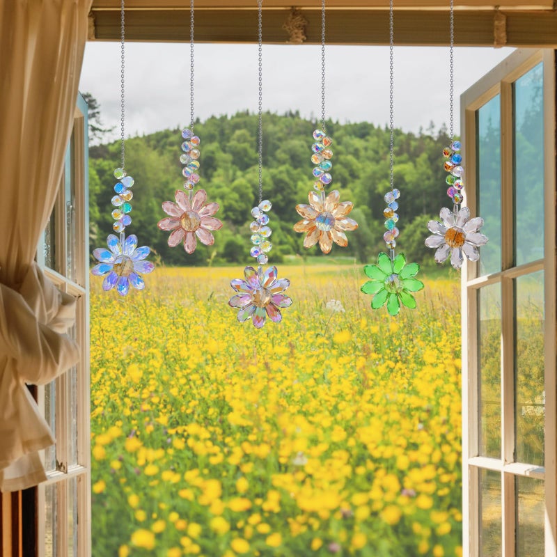 LUMITI 6pcs Crystal Sunflower Suncatchers Hanging Ornaments, Rainbow Maker Sun Catchers Indoor Window Outdoor Patio Garden Decor Gifts (Multicolor) - Image 4
